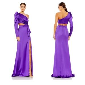 Mac Duggal Dress Evening Gown Purple Satin Leena One Sleeve SZ 4 0400016…